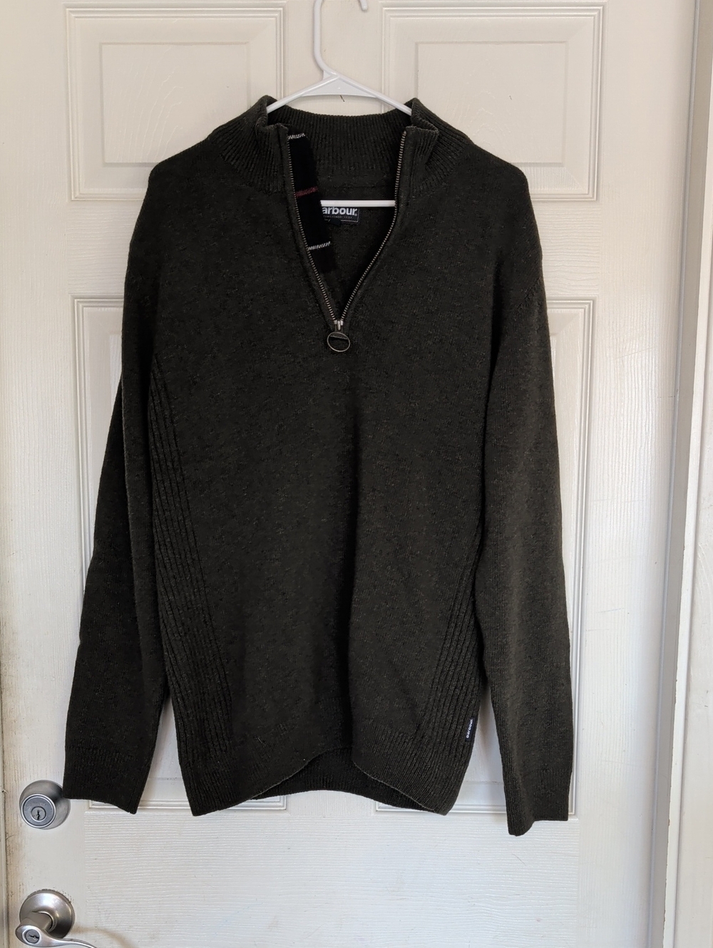 Barbour Wool 1/4 Zip Sweater Men M Olive Green